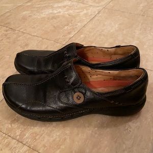 Clark black leather loafers
